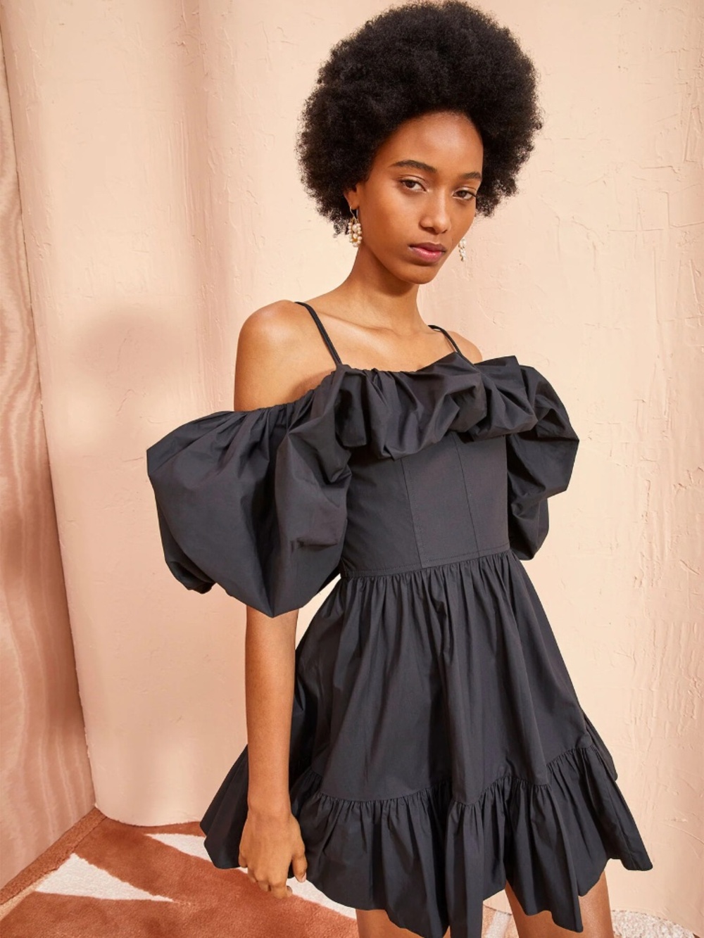 Ulla Johnson Lila Dress Black Noir Size 6 NWT Puff Sleeve Mini